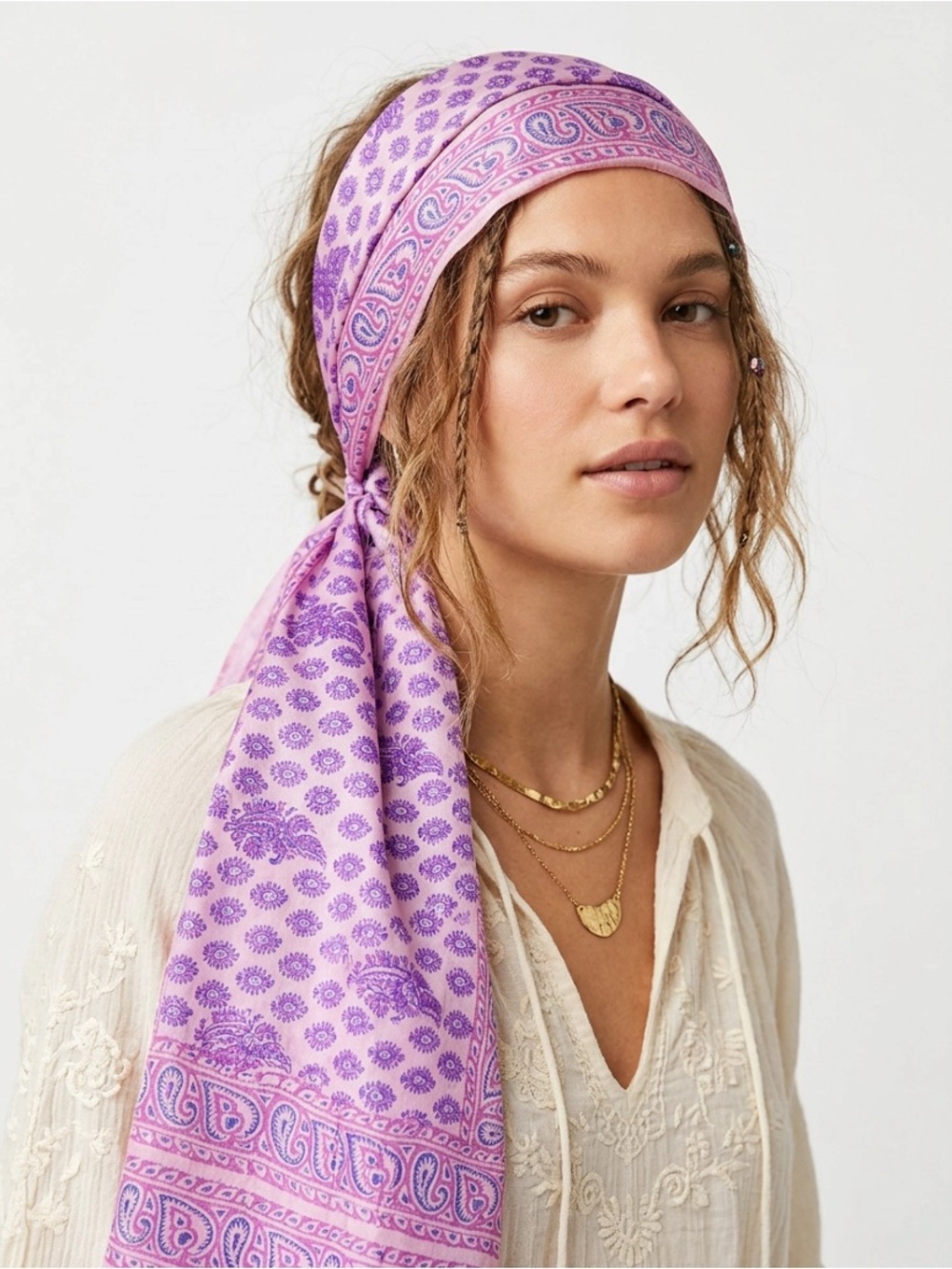 Silk Pink Paisley Scarf blue purple 70s boho Festival belt neck headscarf